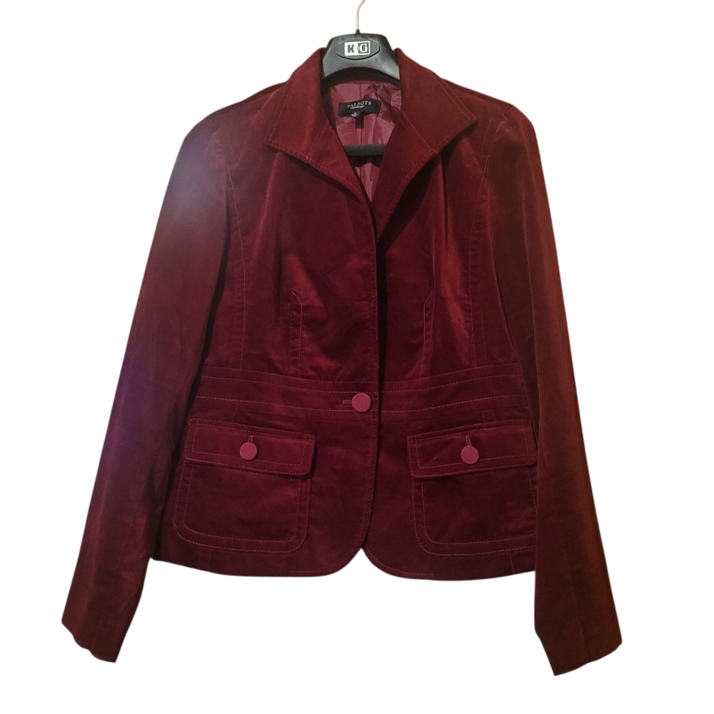 Talbots Women Burgundy Velvet Jacket Size 6 Blazer